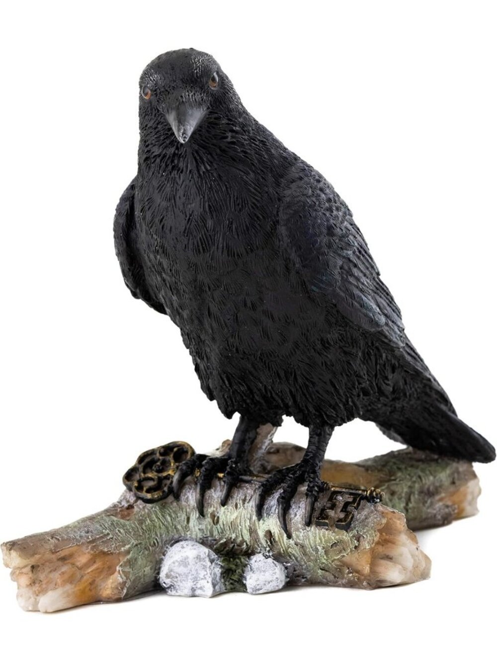 Hand-Painted Crow Sculpture - 6.25" Raven Figurine on Branch - Collectible Decor